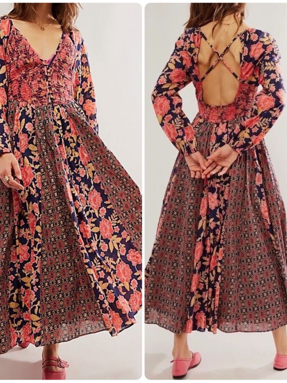 Free People A New Way Maxi Dress Navy Combo